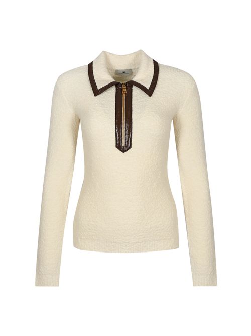 Polo in maglia bouclé con dettagli in vinile Elisabetta Franchi | MK37S57E2EG2